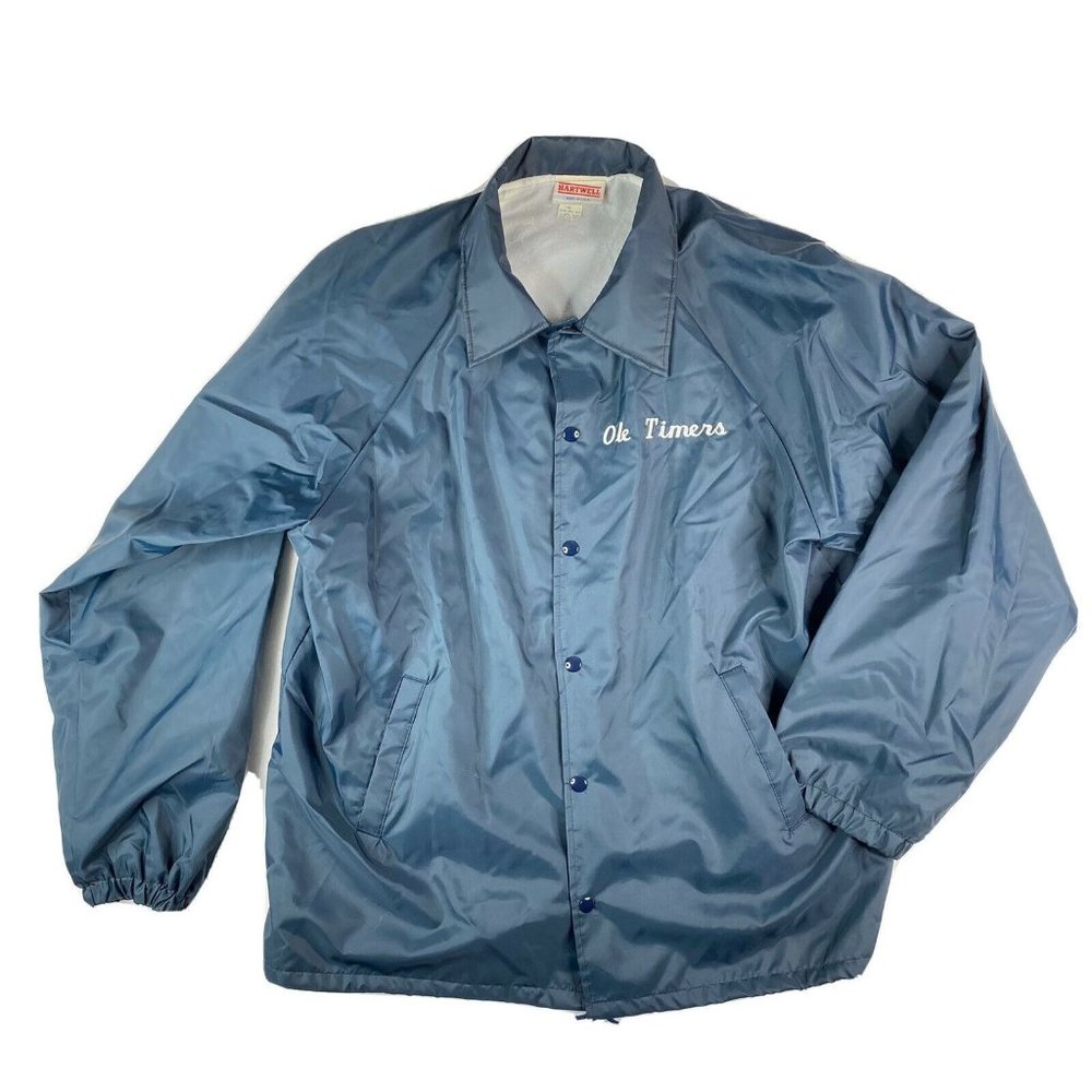 Vintage Hartwell Mens Nylon Jacket Windbreaker SZ XL 46-48 Navy Snap Ole Timers